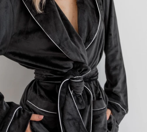 Пижама женская Велюровая "Velor black" на запах - 2