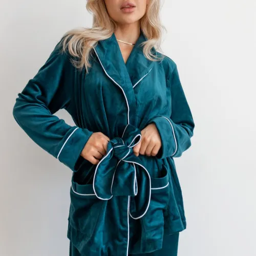 Пижама женская Велюровая "Velor emerald" на запах - 2