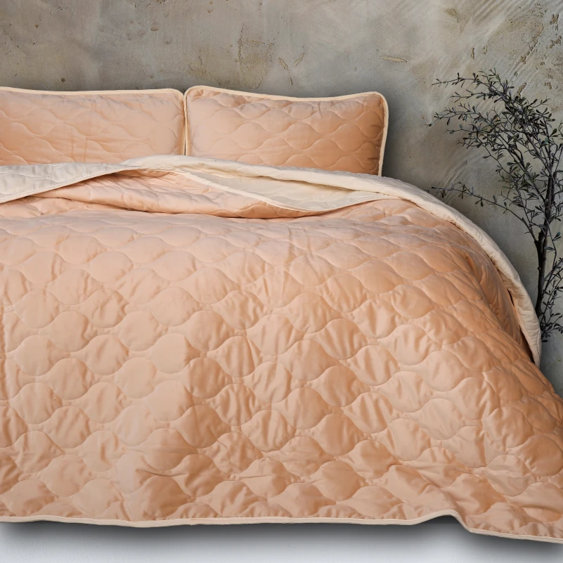 Набір покривало + наволочки 2 шт №5050 Velor charm Beige