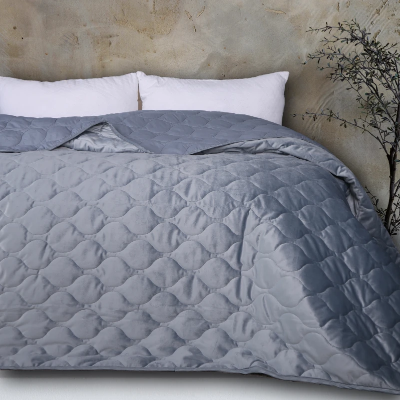 Набір покривало + наволочки 2 шт №5052 Velor charm Dark grey - 7