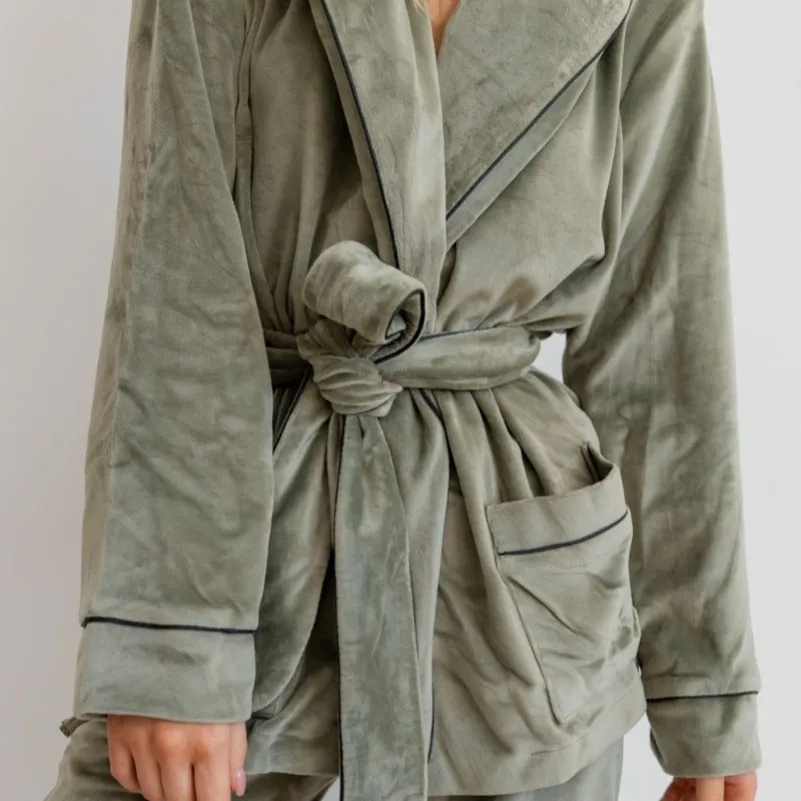 Пижама женская Велюровая "Velor olive" на запах - 3