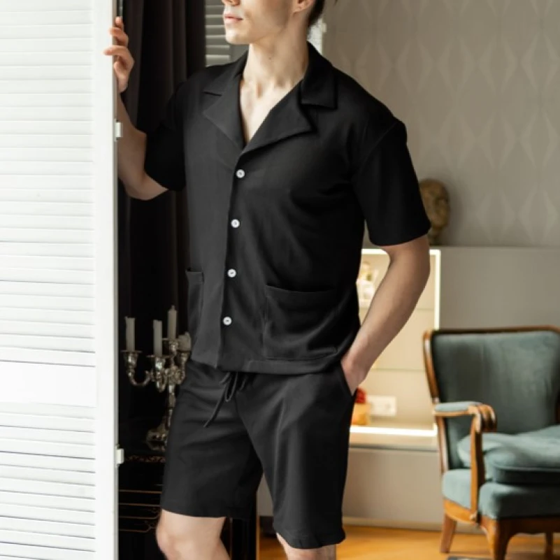  Пижама мужская "Waffle set" black - 1