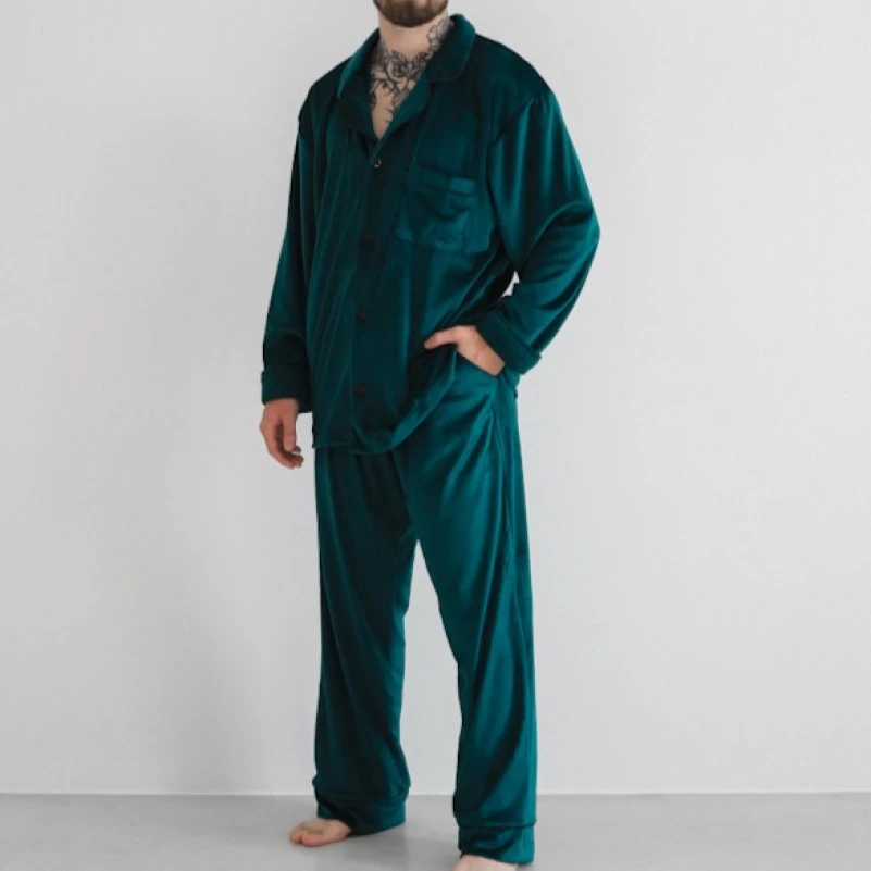  Пижама мужская Велюр "Welour set" emerald