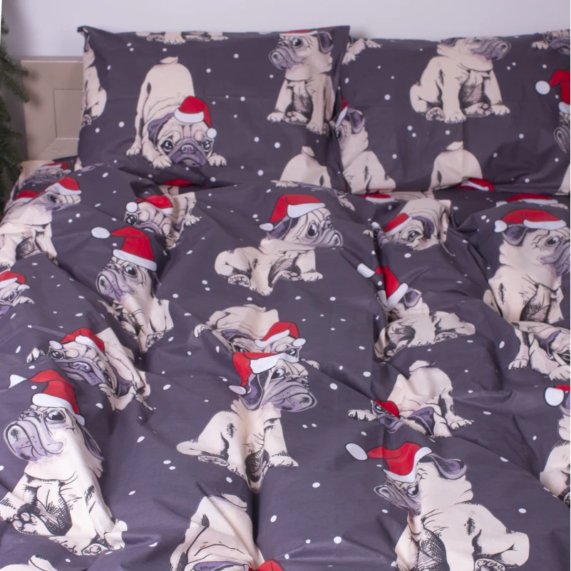 Постільна білизна Бязь 17-0598 New Year's pug - 3