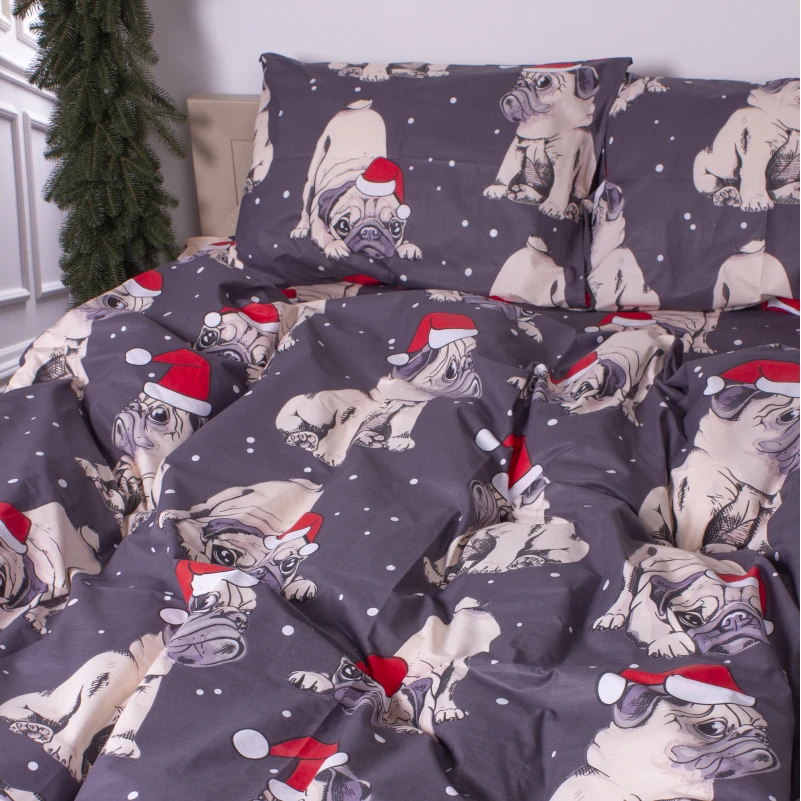 Постільна білизна Бязь 17-0598 New Year's pug - 5