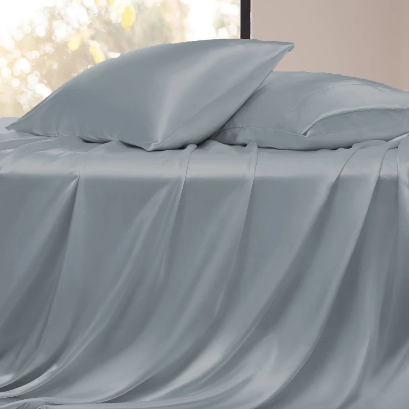Комплект постільної білизни 100% натуральний шовк сорт Mulberry 30-01 gray-blue - 2