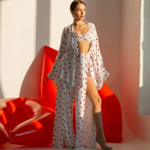 Жіночий костюм "Frida" (халат+топ+штани) heart - 2