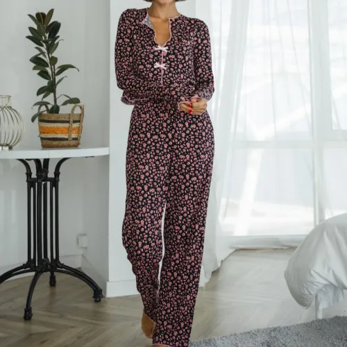 Піжама жіноча Трикотаж рубчик "Flora black"