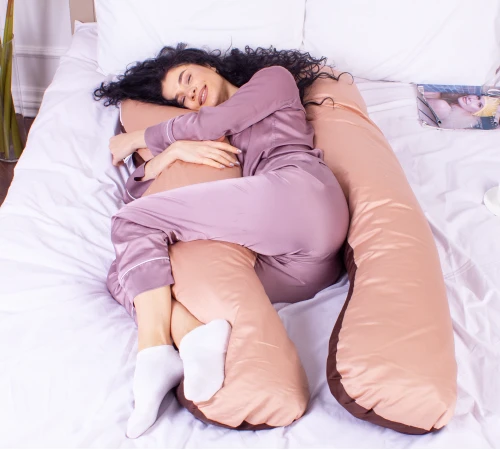 Подушка для вагітних та відпочинку U-подібна № 8028 Delicate Satin "Cappuccino" EcoSilk сатин
