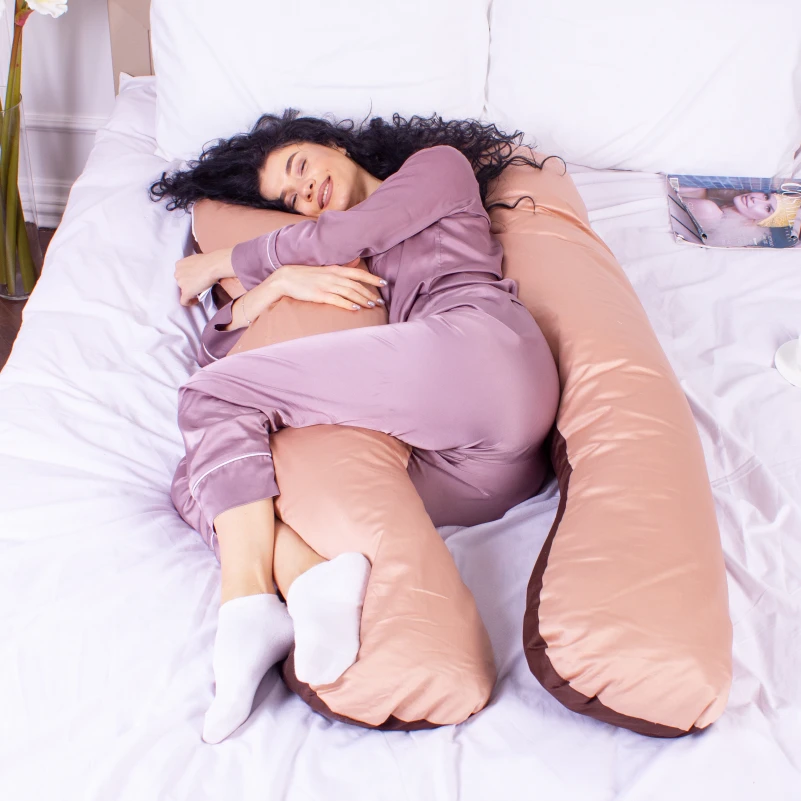 Подушка для беременных и отдыха U-образная № 8028 Delicate Satin "Cappuccino" EcoSilk сатин