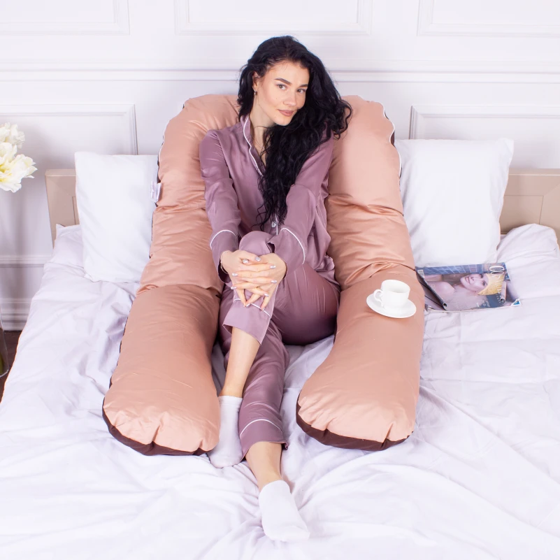 Подушка для беременных и отдыха U-образная № 8028 Delicate Satin "Cappuccino" EcoSilk сатин - 10
