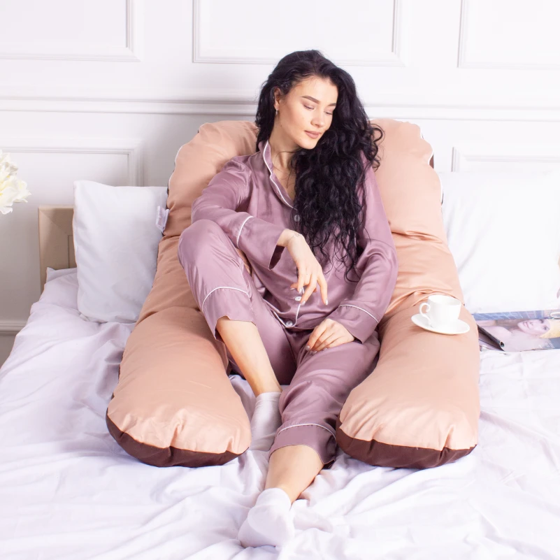 Подушка для беременных и отдыха U-образная № 8028 Delicate Satin "Cappuccino" EcoSilk сатин - 12