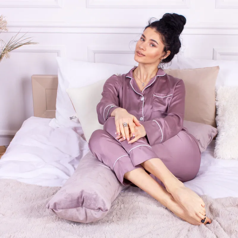 Подушка для беременных и отдыха Г-образная №8457 Velvet Line 28-0005 Ashen EcoSilk велюр - 8