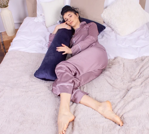 Подушка для вагітних та відпочинку Г-подібна №8458 Velvet Line 28-0006 Navy blue EcoSilk велюр