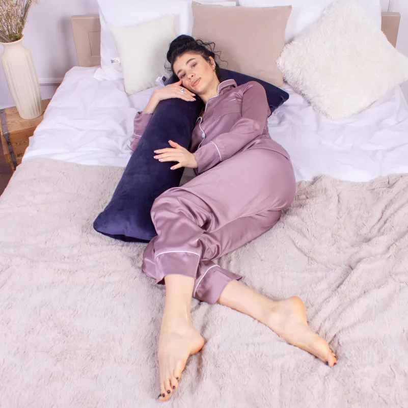 Подушка для беременных и отдыха Г-образная №8458 Velvet Line 28-0006 Navy blue EcoSilk велюр