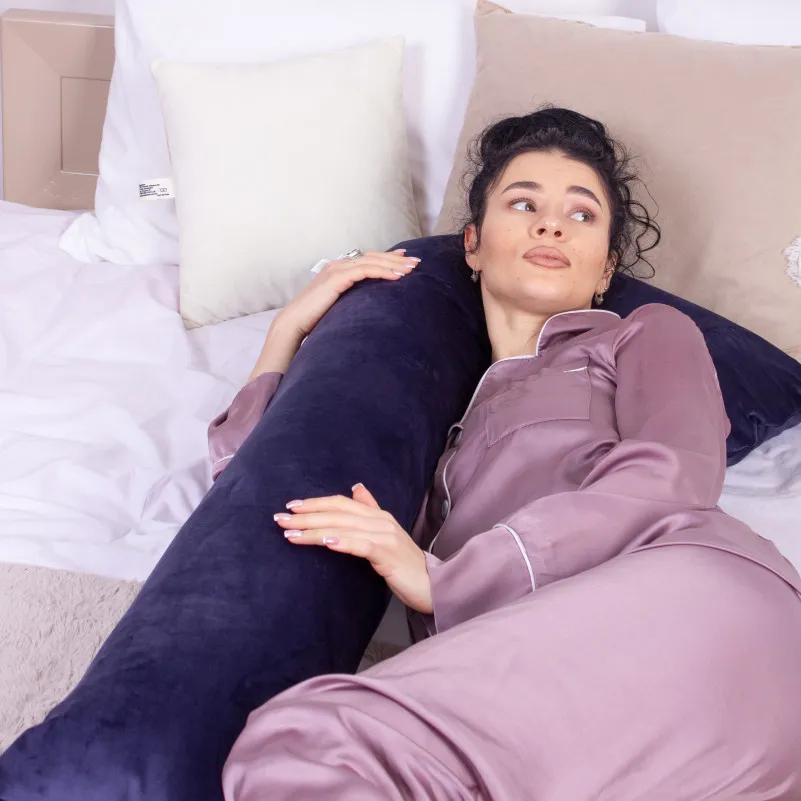 Подушка для беременных и отдыха Г-образная №8458 Velvet Line 28-0006 Navy blue EcoSilk велюр - 5