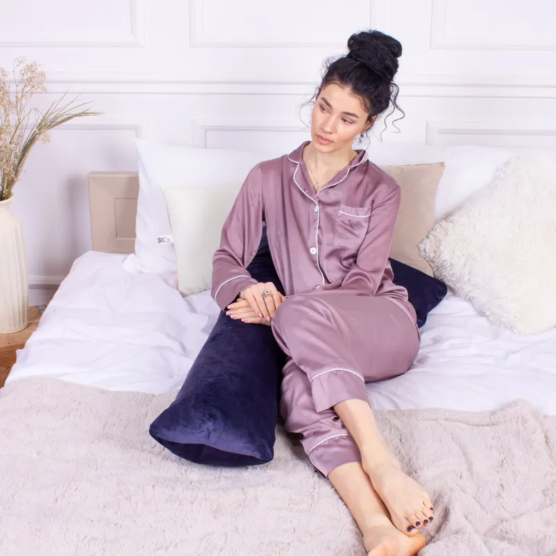 Подушка для беременных и отдыха Г-образная №8458 Velvet Line 28-0006 Navy blue EcoSilk велюр - 7