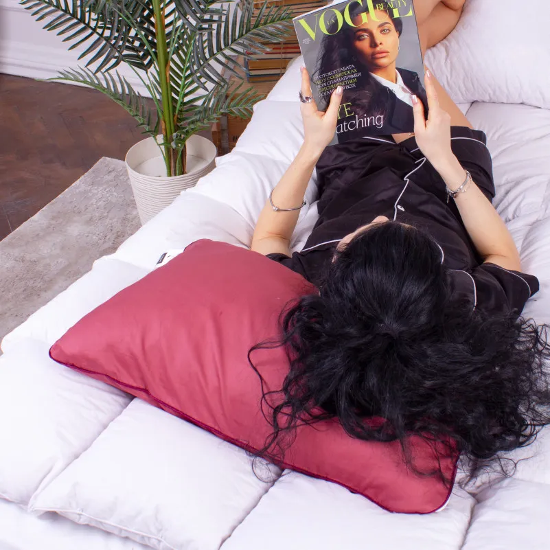 Подушка ортопедическая (стружка Memory) №4103 Delicate satin 0847 Tomato MEN 59*43*12 см - 8