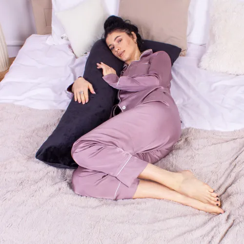 Подушка для беременных и отдыха Г-образная №8459 Velvet Line 28-0007 Black EcoSilk велюр