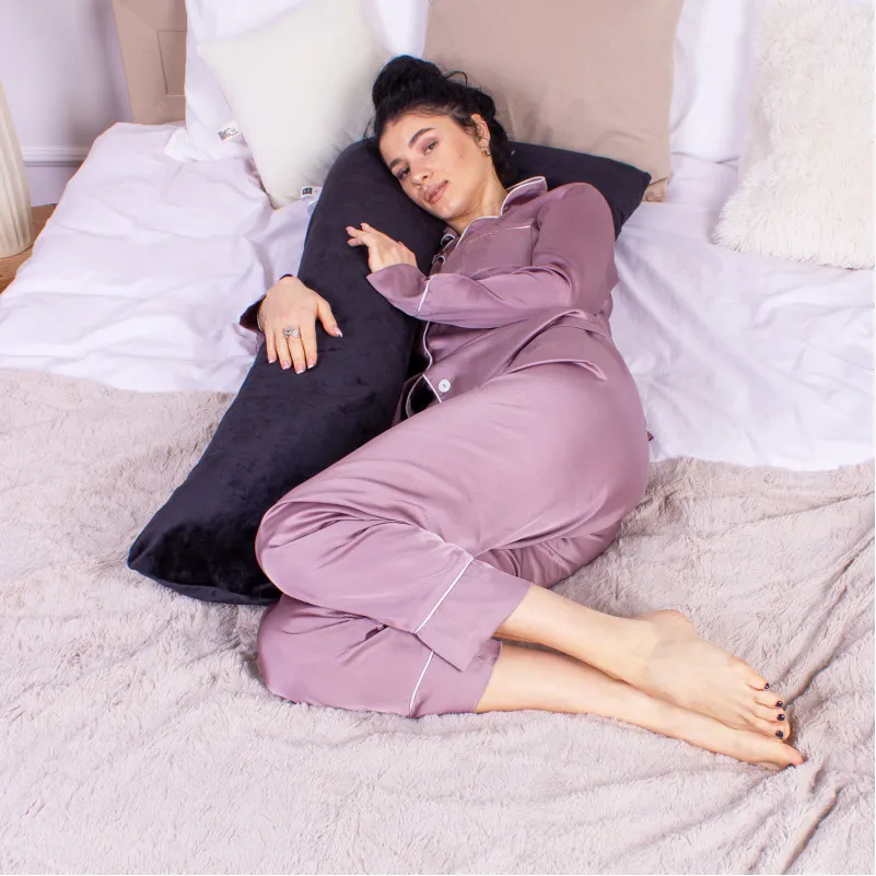 Подушка для беременных и отдыха Г-образная №8459 Velvet Line 28-0007 Black EcoSilk велюр
