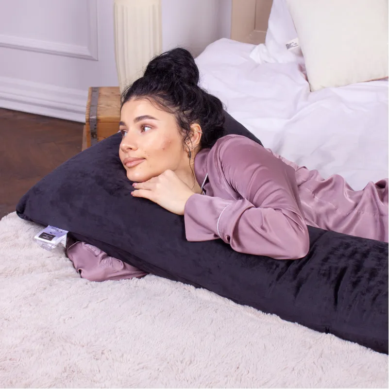 Подушка для беременных и отдыха Г-образная №8459 Velvet Line 28-0007 Black EcoSilk велюр - 6