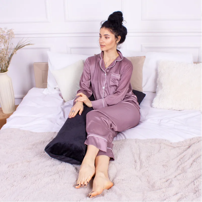 Подушка для беременных и отдыха Г-образная №8459 Velvet Line 28-0007 Black EcoSilk велюр - 8