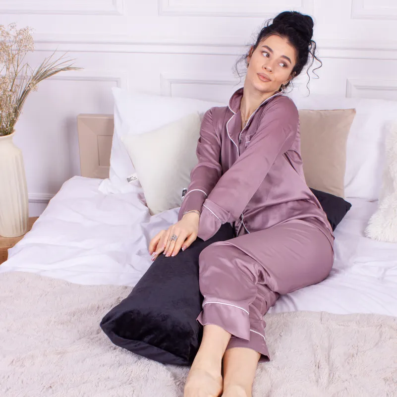 Подушка для беременных и отдыха Г-образная №8459 Velvet Line 28-0007 Black EcoSilk велюр - 9