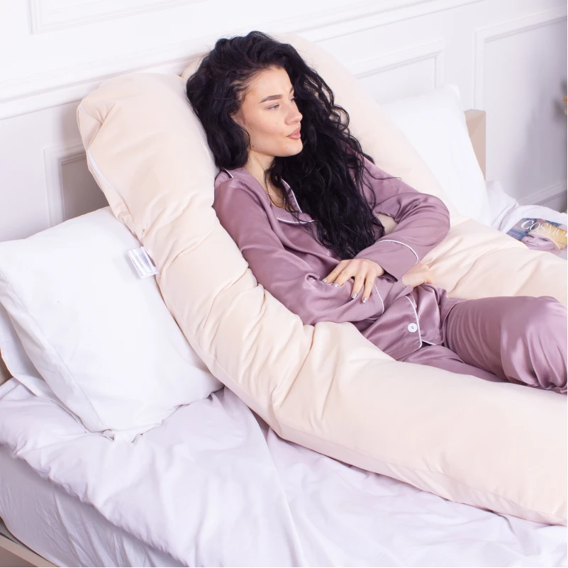 Подушка для беременных и отдыха U-образная № 8019 Velvet Line "Cream" EcoSilk велюр - 8