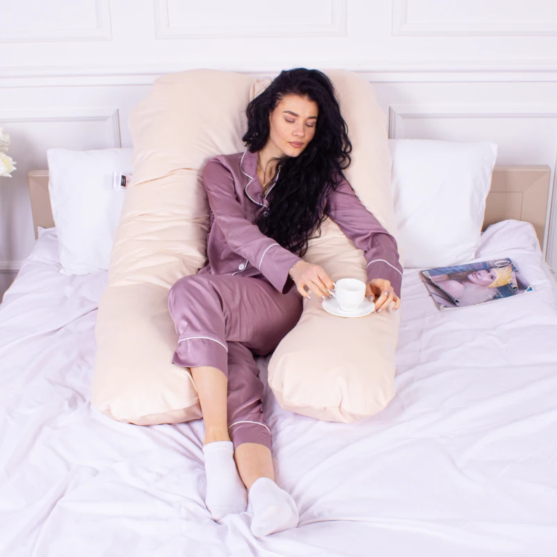 Подушка для беременных и отдыха U-образная № 8019 Velvet Line "Cream" EcoSilk велюр - 10