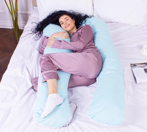 Подушка для вагітних та відпочинку U-подібна № 8031 Eco Line "White-Blue" EcoSilk мікросатин