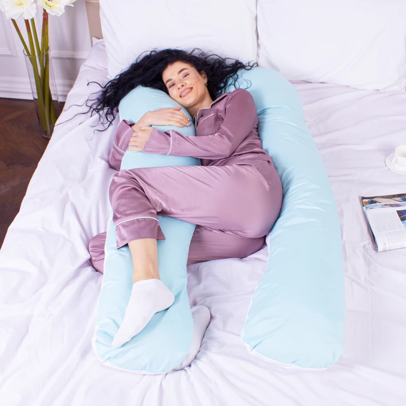 Подушка для беременных и отдыха U-образная № 8031 Eco Line "White-Blue" EcoSilk микросатин