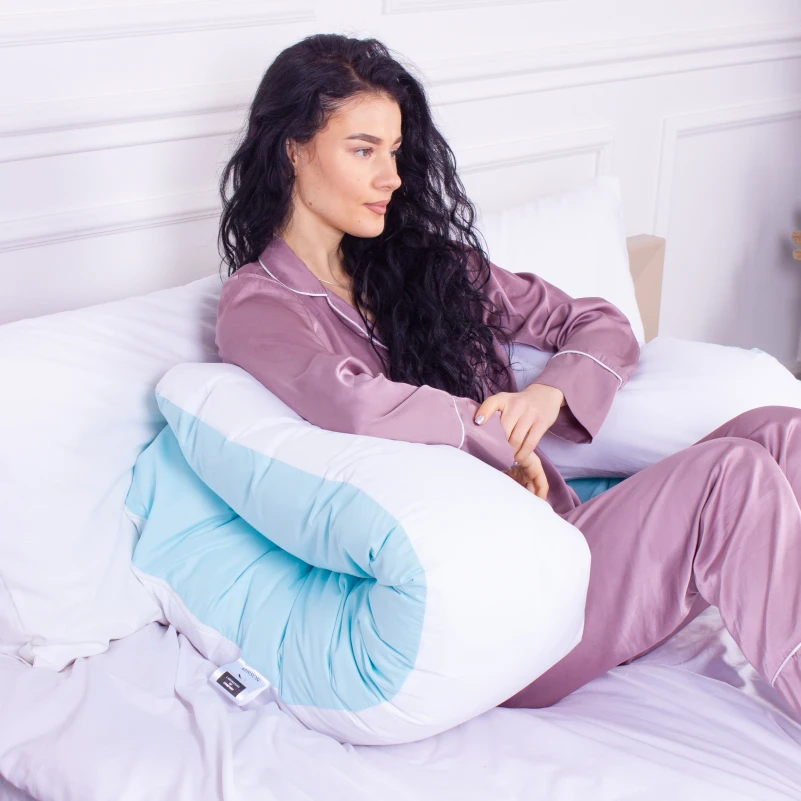 Подушка для беременных и отдыха U-образная № 8031 Eco Line "White-Blue" EcoSilk микросатин - 8