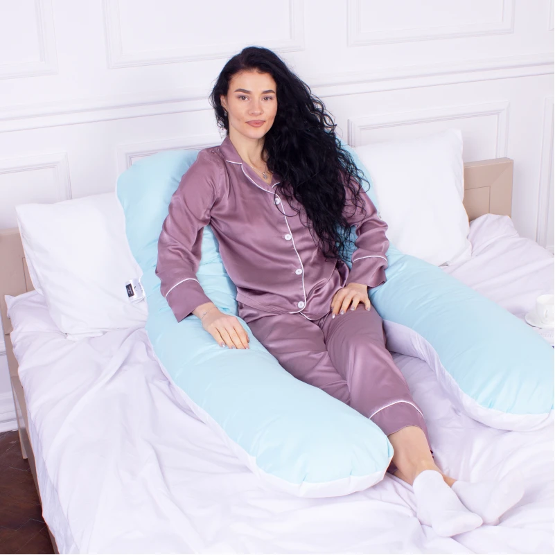 Подушка для беременных и отдыха U-образная № 8031 Eco Line "White-Blue" EcoSilk микросатин - 9