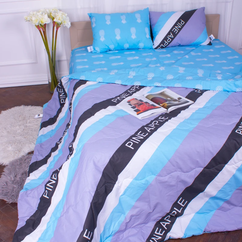 Летний постельный комплект №2804 Сolor Fun Line Oblivion "Ecosilk" (одеяло + 2 подушки + 2 наволочки + простынь) Black Friday