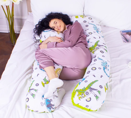 Подушка для беременных и отдыха U-образная № 8009 Naturale Line Print "Dinosaur robot" EcoSilk бязь