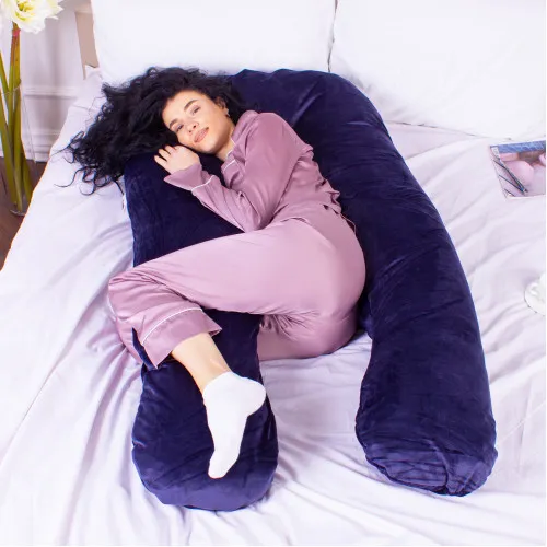 Подушка для беременных и отдыха U-образная № 8020 Velvet Line "Navy blue" EcoSilk велюр