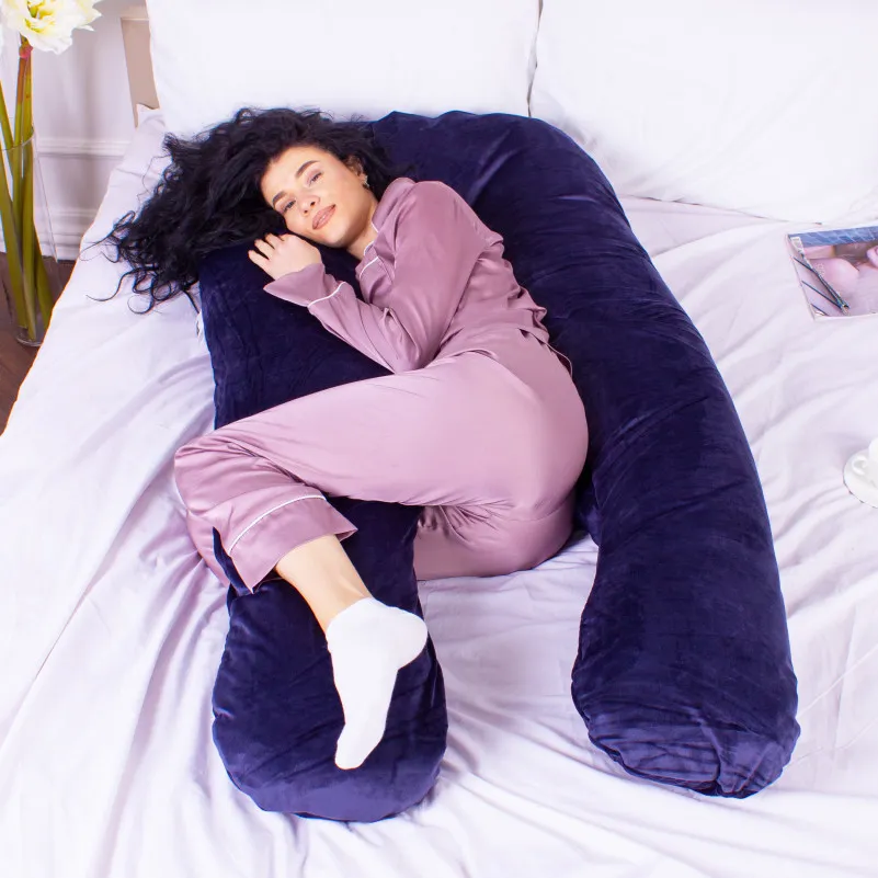 Подушка для беременных и отдыха U-образная № 8020 Velvet Line "Navy blue" EcoSilk велюр