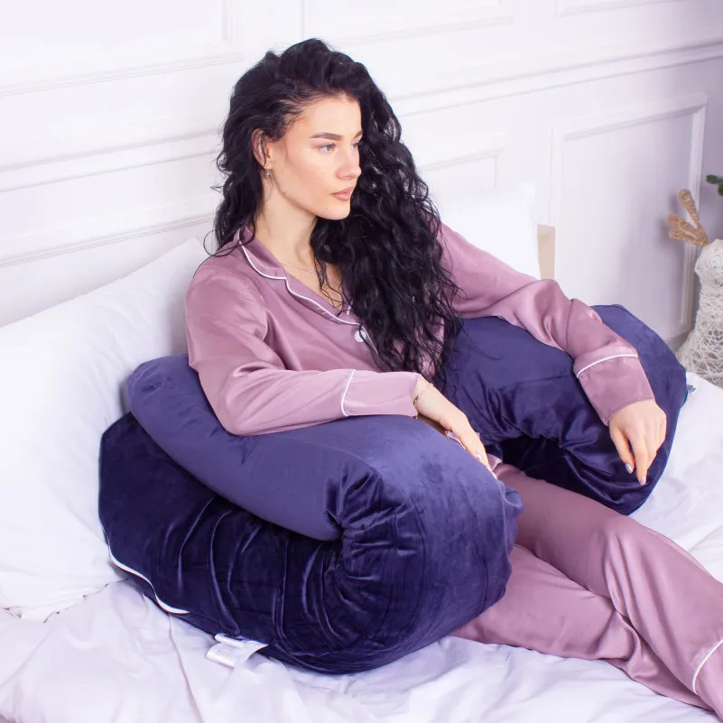 Подушка для беременных и отдыха U-образная № 8020 Velvet Line "Navy blue" EcoSilk велюр - 6