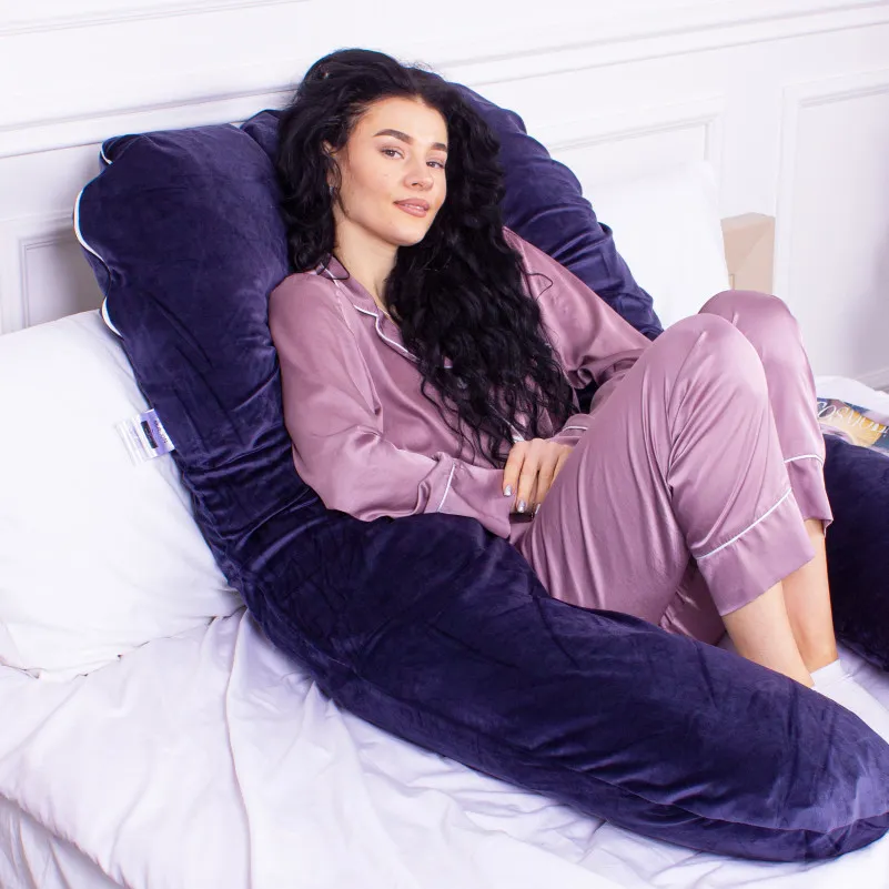 Подушка для беременных и отдыха U-образная № 8020 Velvet Line "Navy blue" EcoSilk велюр - 7