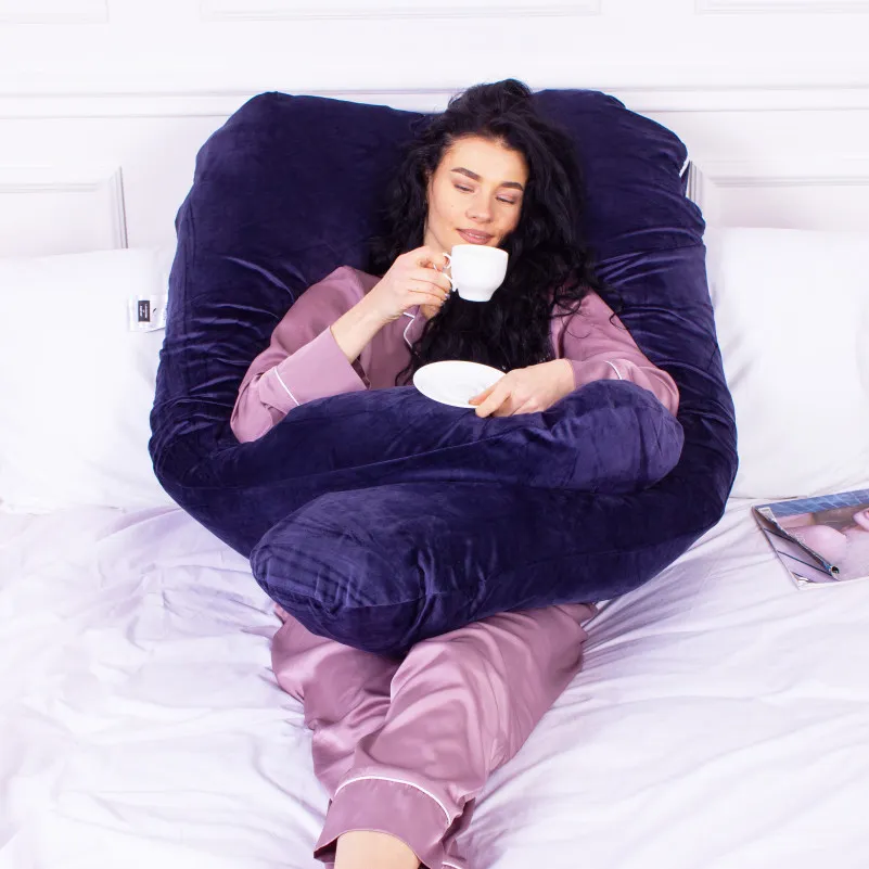 Подушка для беременных и отдыха U-образная № 8020 Velvet Line "Navy blue" EcoSilk велюр - 9