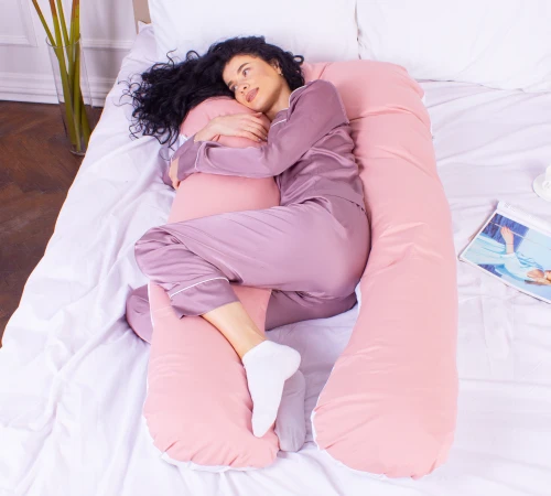 Подушка для беременных и отдыха U-образная № 8032 Eco Line "White-Coral" EcoSilk микросатин