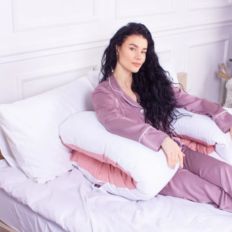 Подушка для вагітних та відпочинку U-подібна № 8032 Eco Line "White-Coral" EcoSilk мікросатин - 8