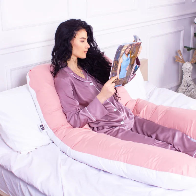 Подушка для вагітних та відпочинку U-подібна № 8032 Eco Line "White-Coral" EcoSilk мікросатин - 7