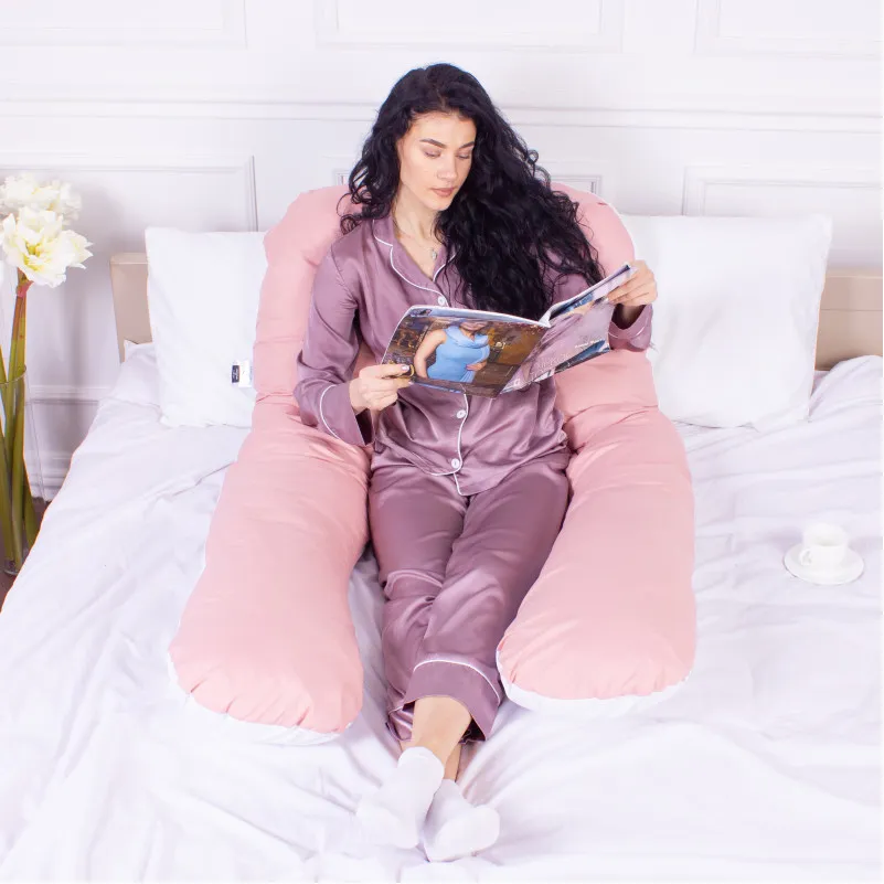 Подушка для вагітних та відпочинку U-подібна № 8032 Eco Line "White-Coral" EcoSilk мікросатин - 9