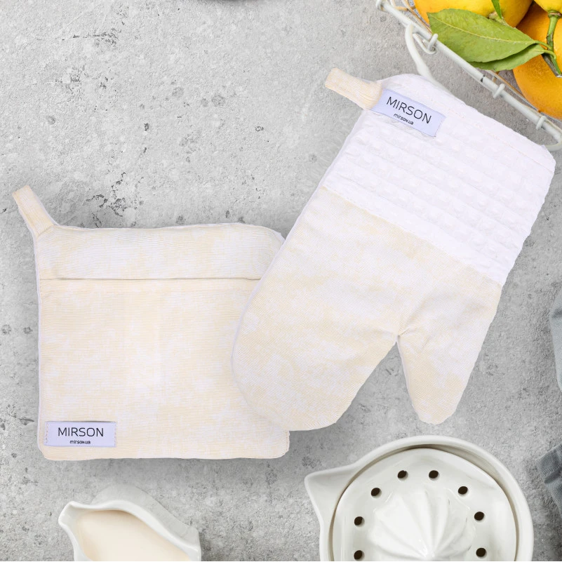 Набір №8002 White (прихватка 1 шт., рукавиця 1 шт.) Дак/Вафля