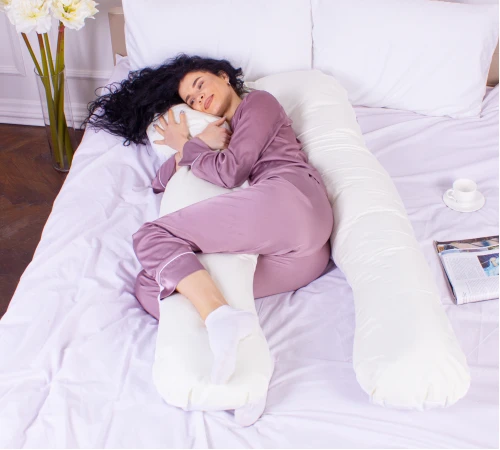 Подушка для вагітних та відпочинку U-подібна № 8033 Eco Line "White-Creamy" EcoSilk мікросатин