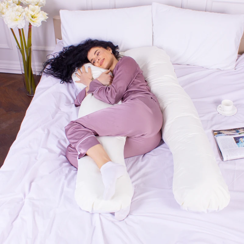 Подушка для беременных и отдыха U-образная № 8033 Eco Line "White-Creamy" EcoSilk микросатин
