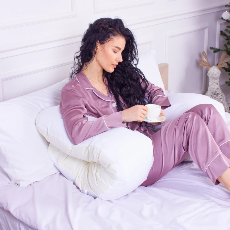 Подушка для беременных и отдыха U-образная № 8033 Eco Line "White-Creamy" EcoSilk микросатин - 8