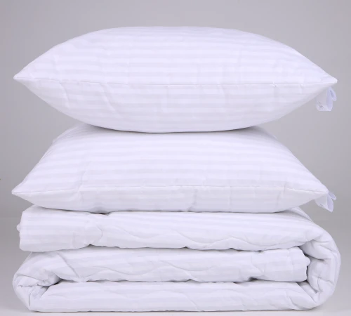 Набор №1111 Сolor Fun Line 17-0605 Stripe White EcoSilk Зима (одеяло + 2 подушки средние) Black Friday - 2