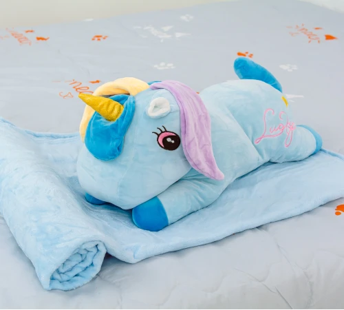 Плед + подушка дитячі №1068 Unicorn with Blue Mane